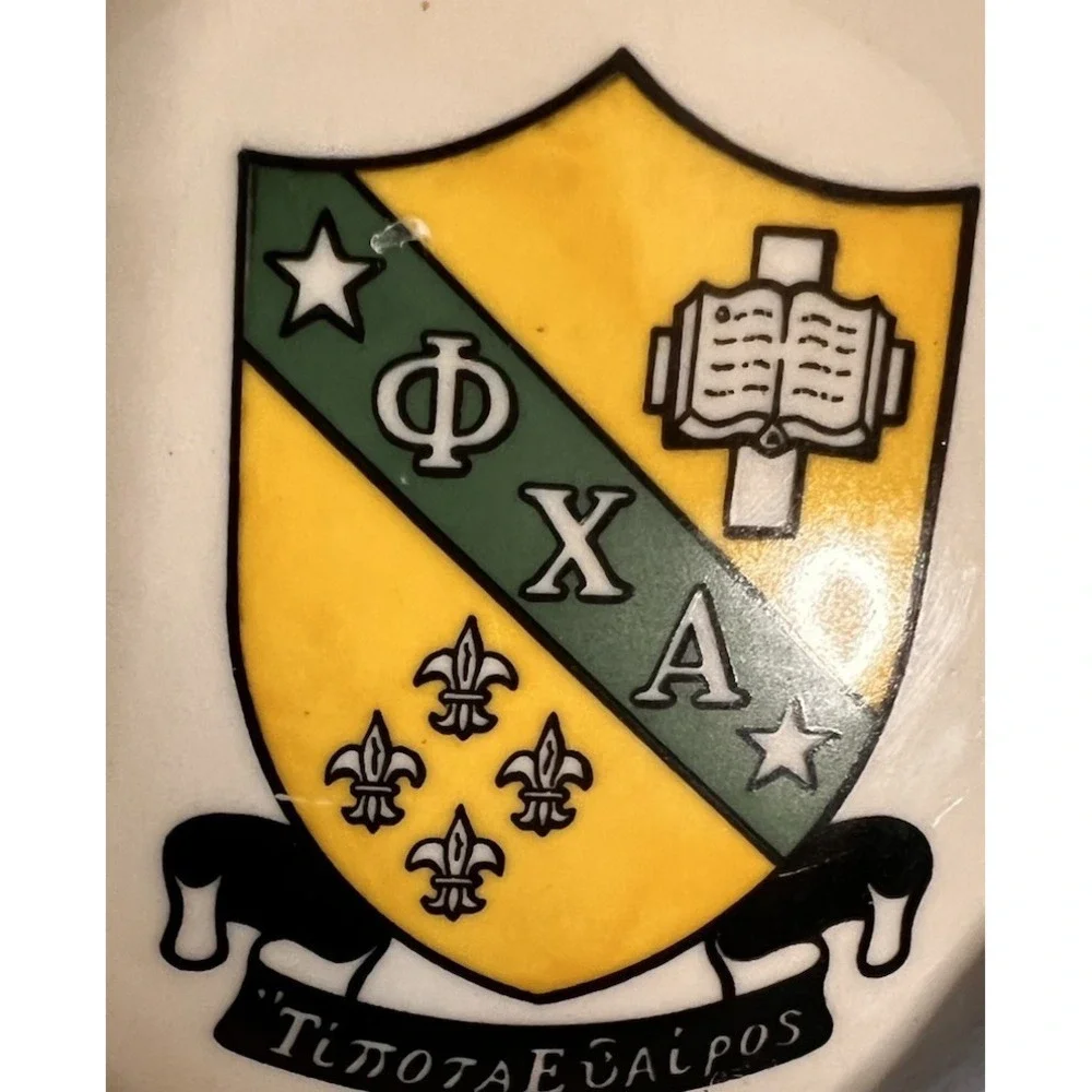 Vintage Phi Chi Alpha ΦΧΑ Fraternity‎ Ashtray Balfour Attleboro MA Gold Trim